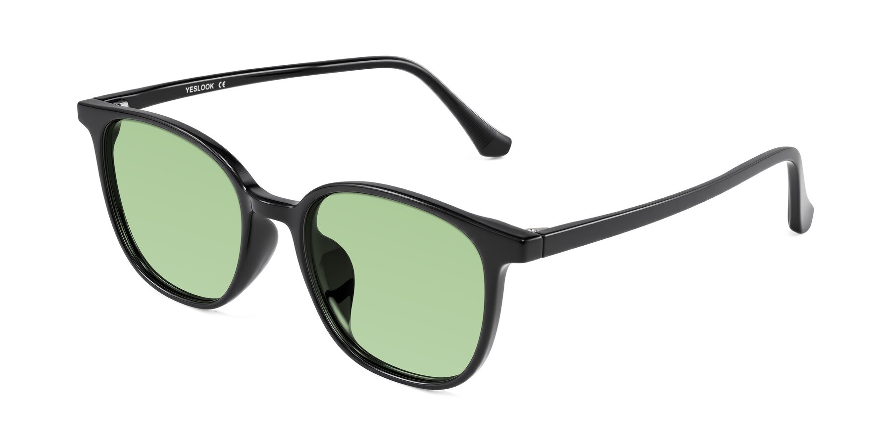 Angle of Noor in Black with Medium Green Tinted Lenses
