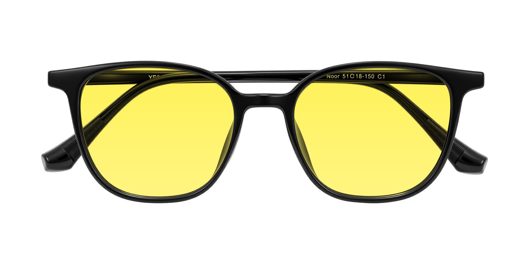 Folded Front of Noor in Black with Medium Yellow Tinted Lenses