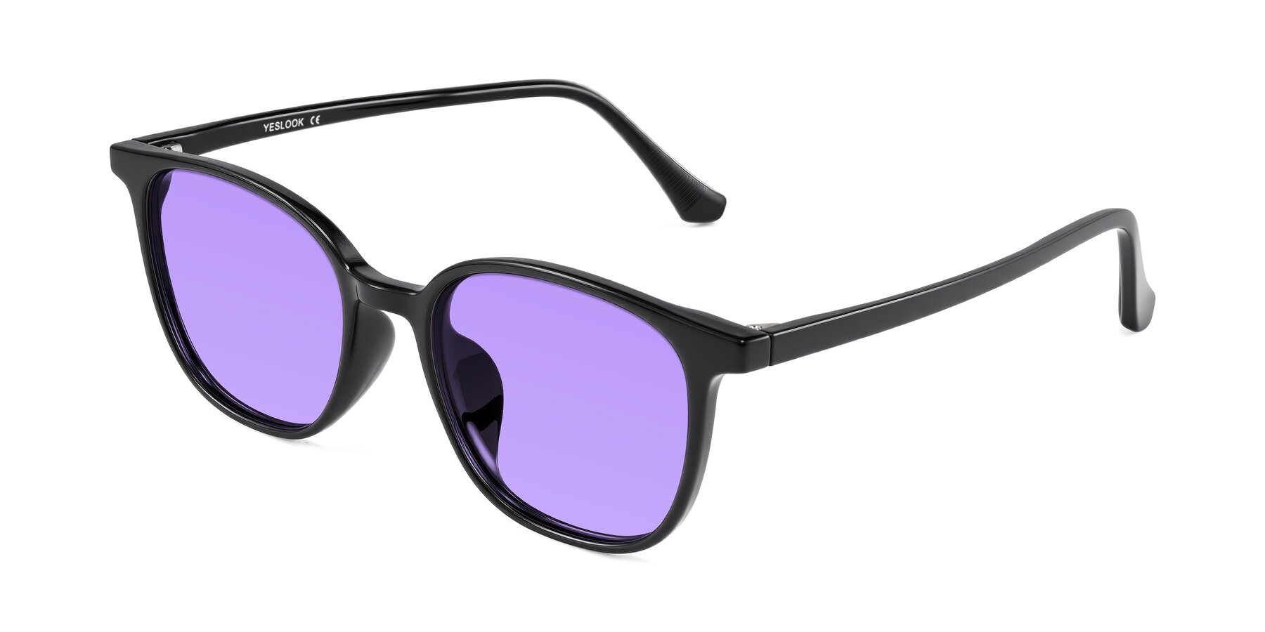 Angle of Noor in Black with Medium Purple Tinted Lenses
