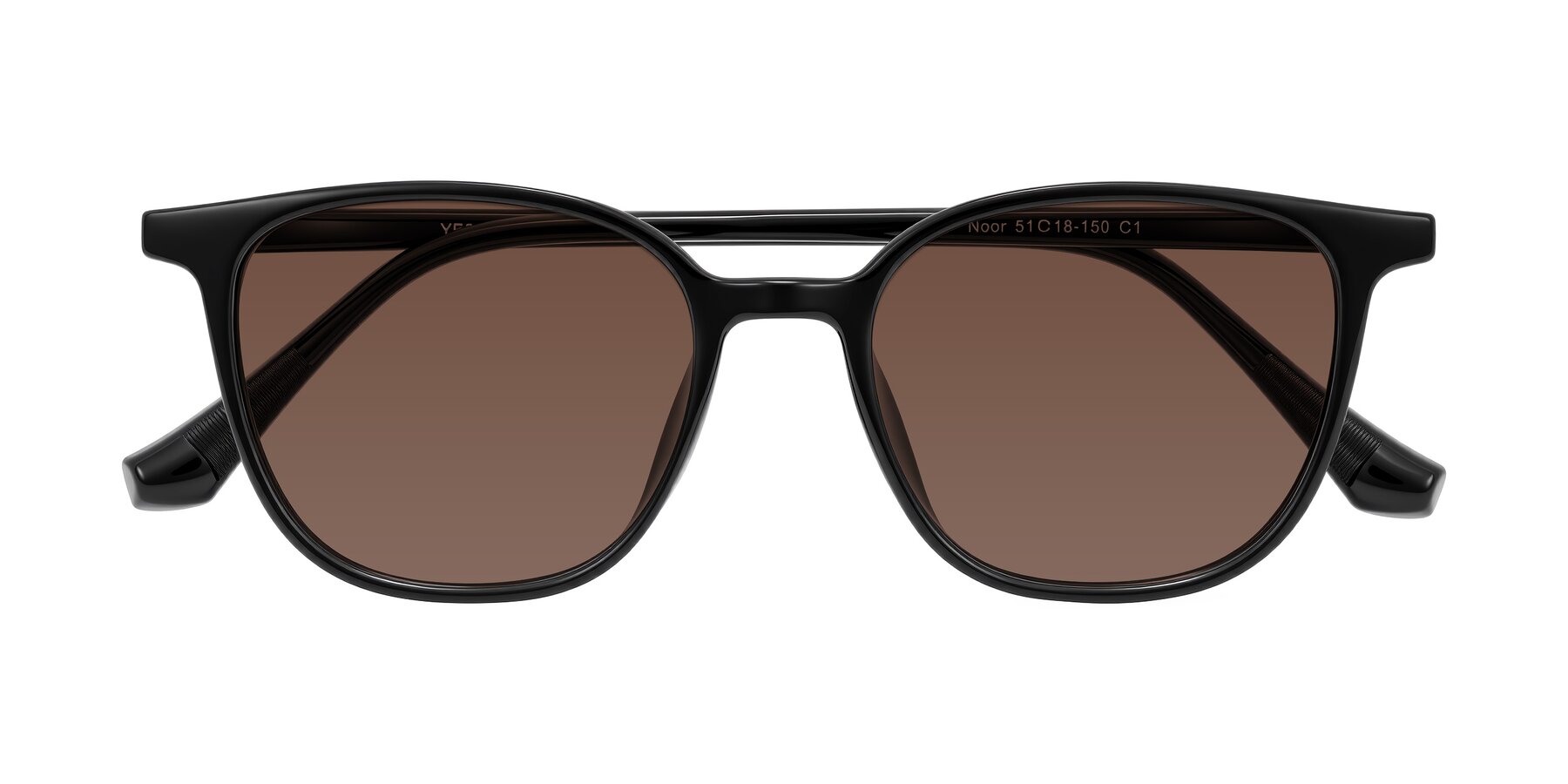 Folded Front of Noor in Black with Brown Tinted Lenses