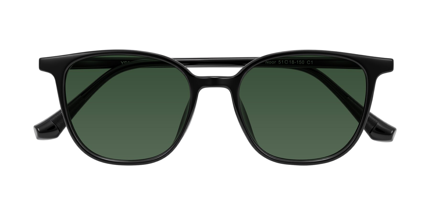 Folded Front of Noor in Black with Green Tinted Lenses