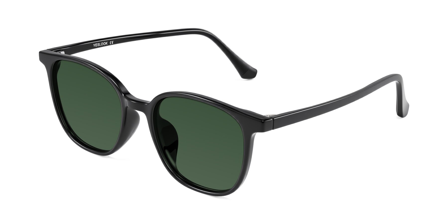 Angle of Noor in Black with Green Tinted Lenses