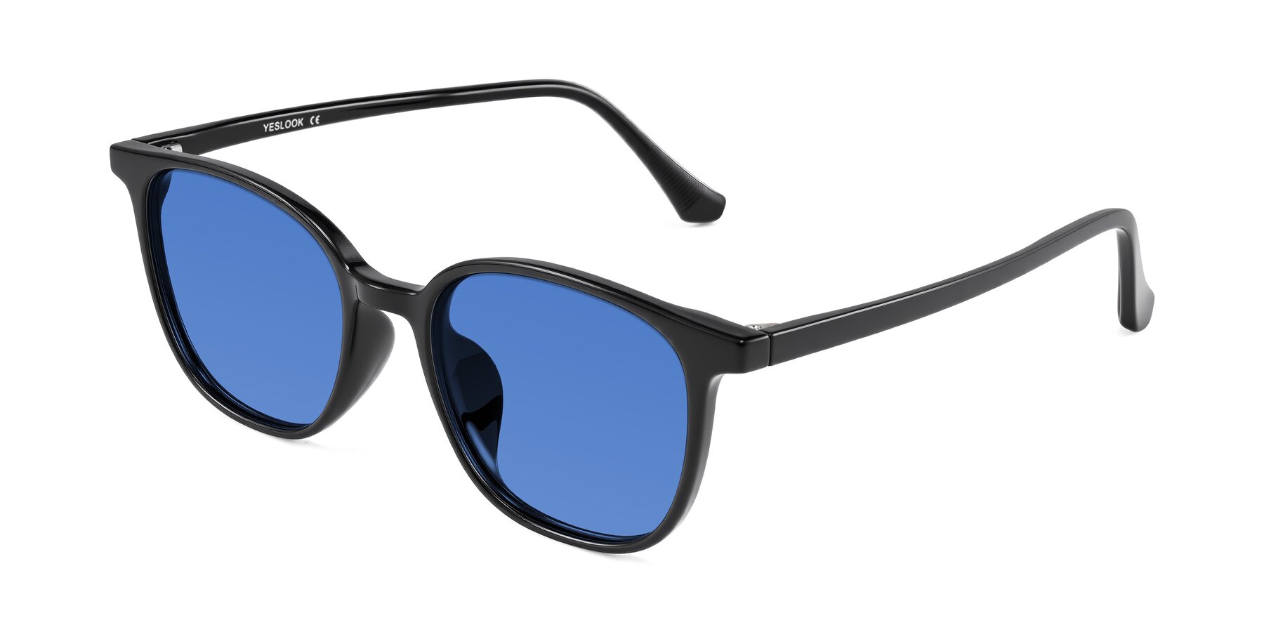 Angle of Noor in Black with Blue Tinted Lenses