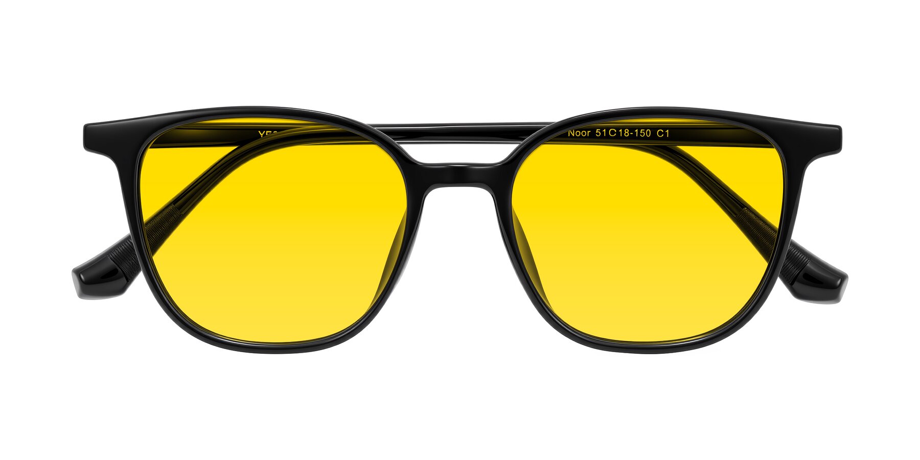 Folded Front of Noor in Black with Yellow Tinted Lenses