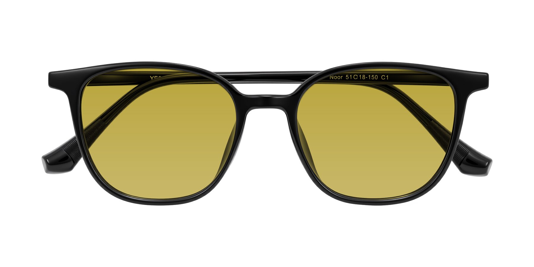 Folded Front of Noor in Black with Champagne Tinted Lenses