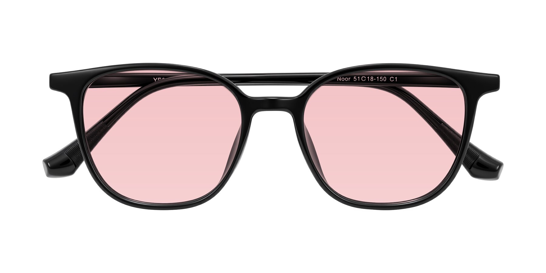 Folded Front of Noor in Black with Light Garnet Tinted Lenses