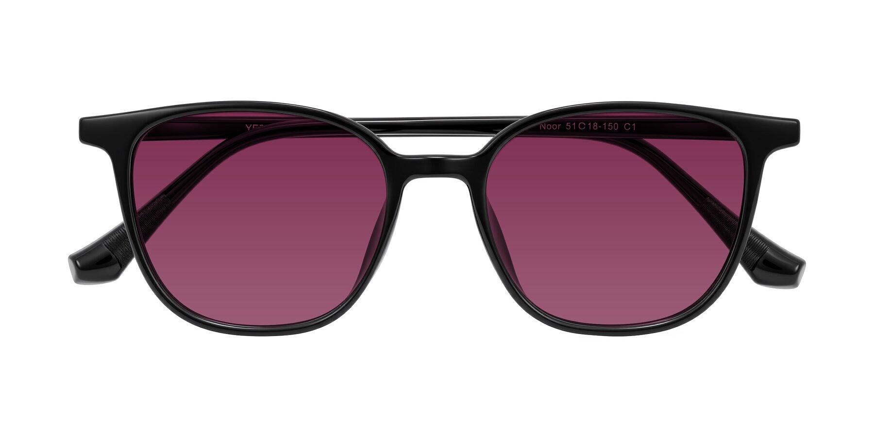 Folded Front of Noor in Black with Wine Tinted Lenses