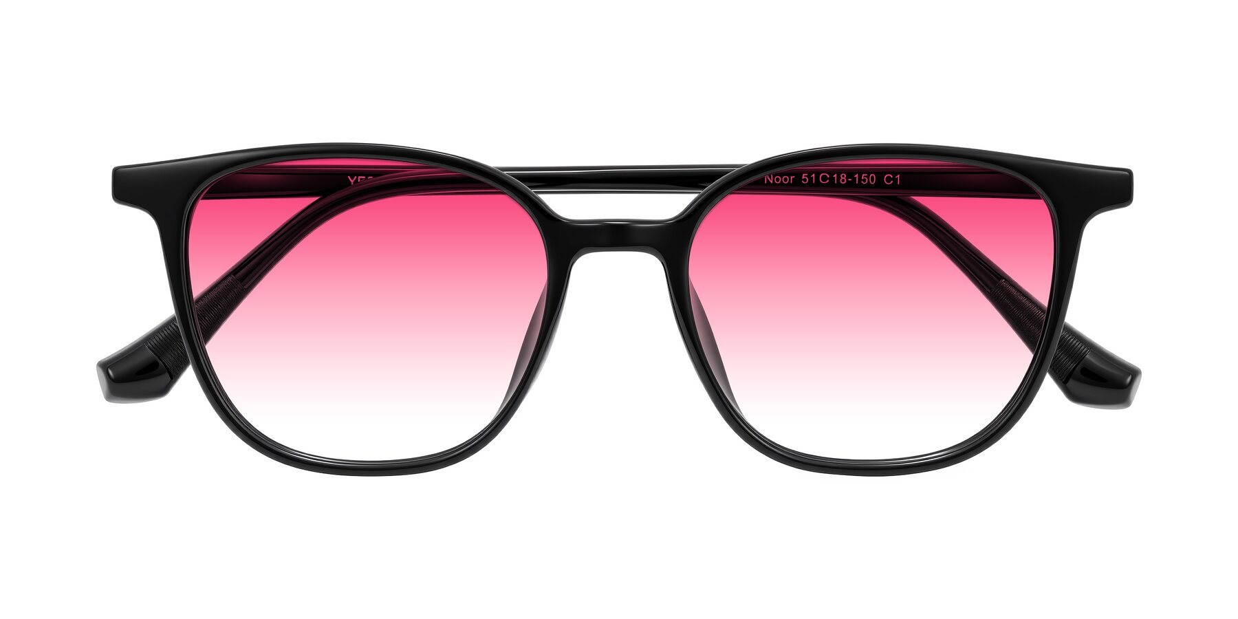 Folded Front of Noor in Black with Pink Gradient Lenses