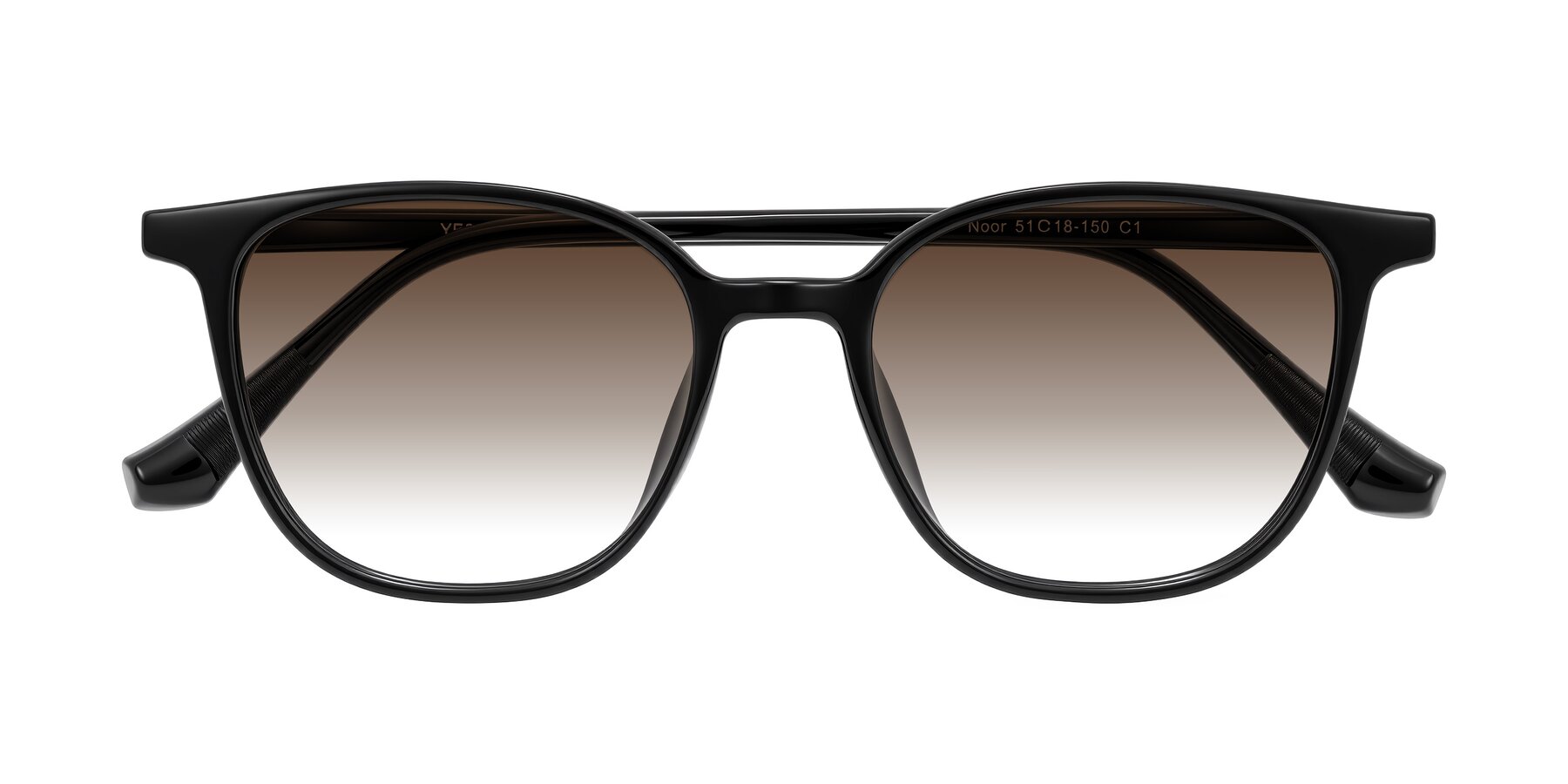 Folded Front of Noor in Black with Brown Gradient Lenses