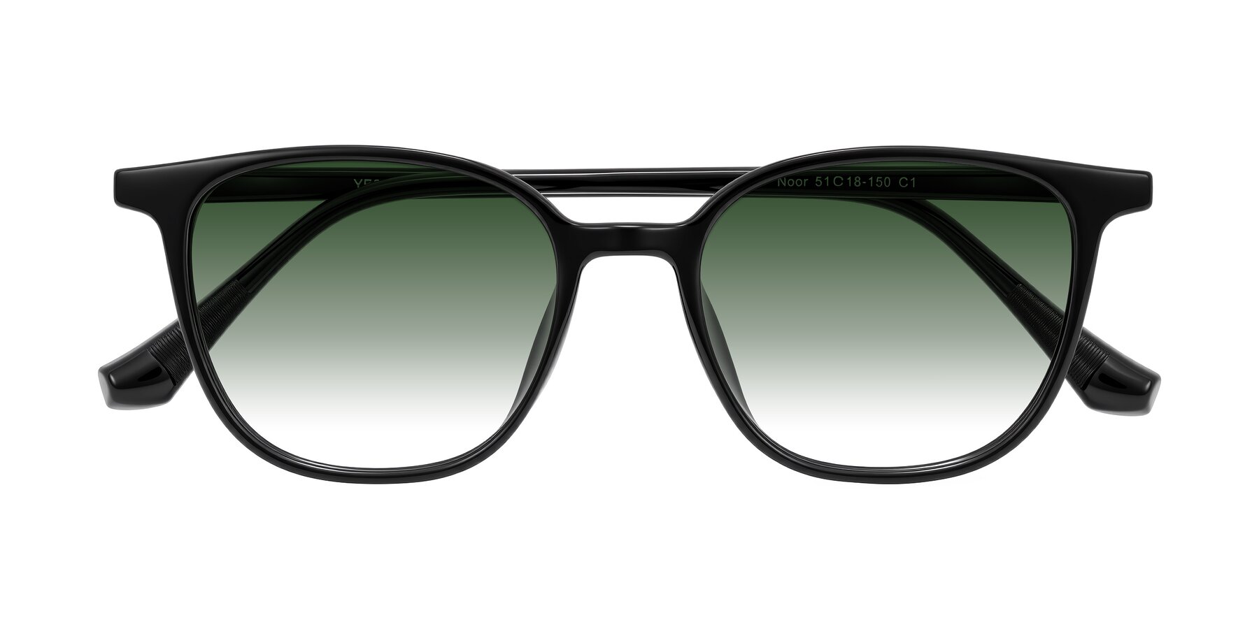 Folded Front of Noor in Black with Green Gradient Lenses