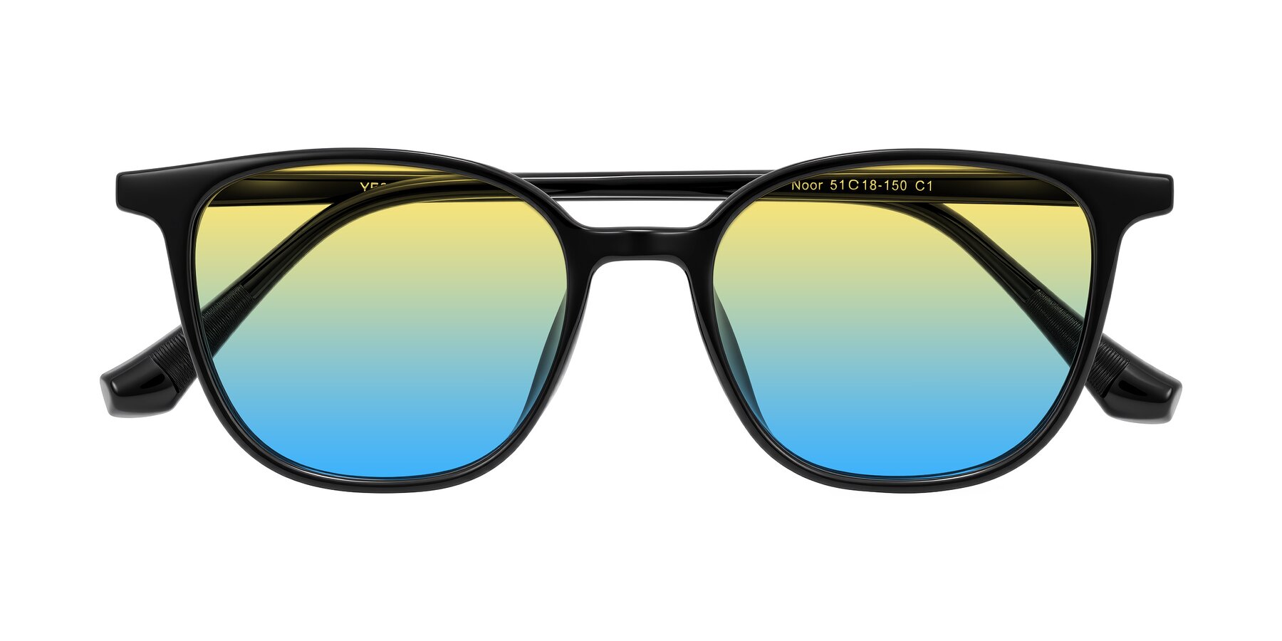 Folded Front of Noor in Black with Yellow / Blue Gradient Lenses