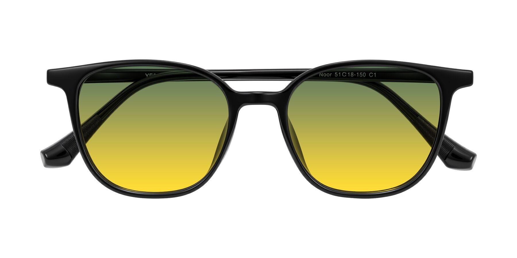 Folded Front of Noor in Black with Green / Yellow Gradient Lenses