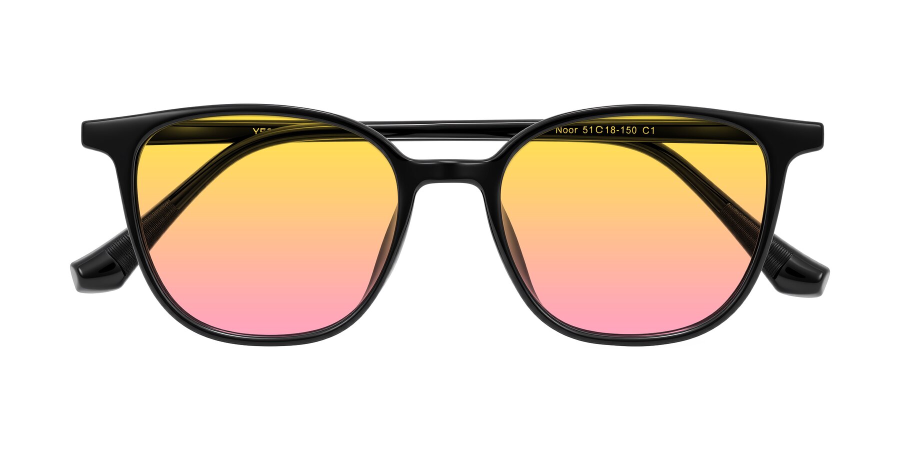 Folded Front of Noor in Black with Yellow / Pink Gradient Lenses