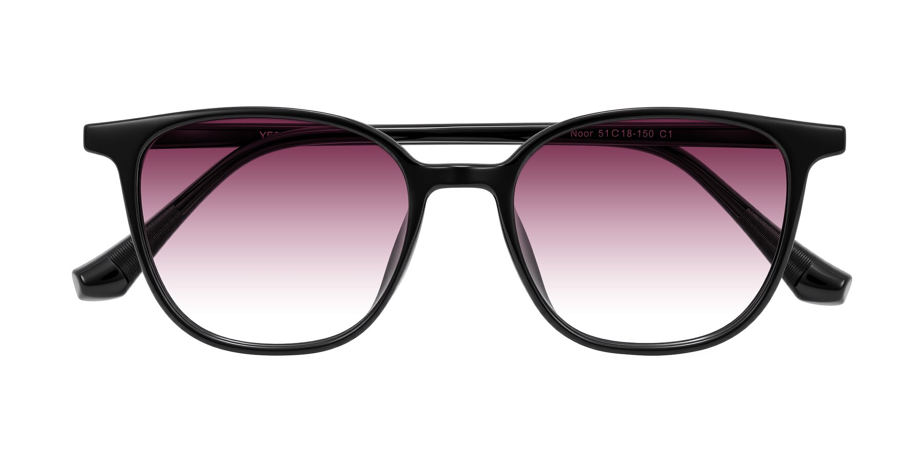 Folded Front of Noor in Black with Wine Gradient Lenses