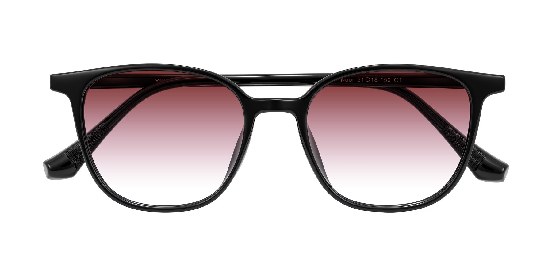 Folded Front of Noor in Black with Garnet Gradient Lenses