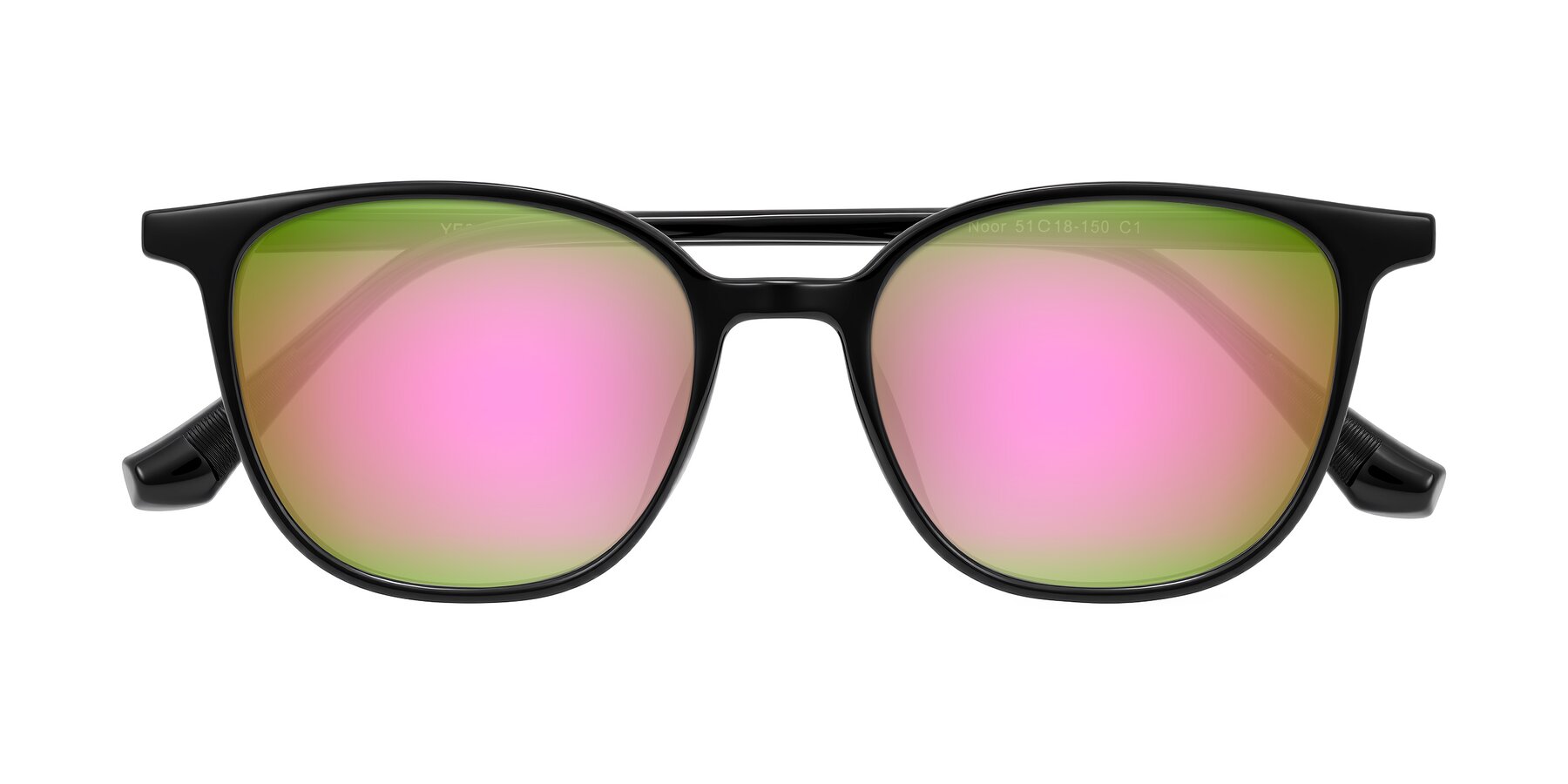 Folded Front of Noor in Black with Pink Mirrored Lenses