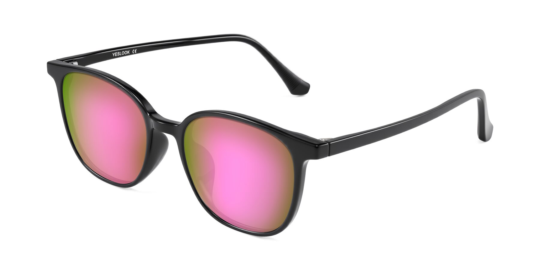 Angle of Noor in Black with Pink Mirrored Lenses