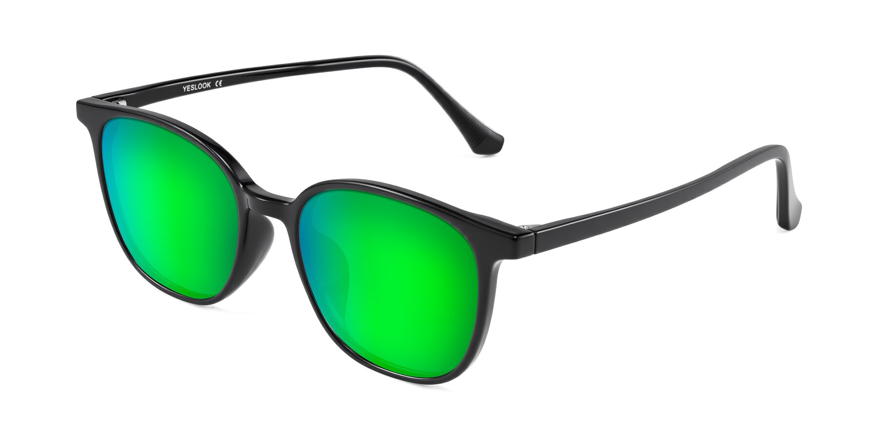 Angle of Noor in Black with Green Mirrored Lenses