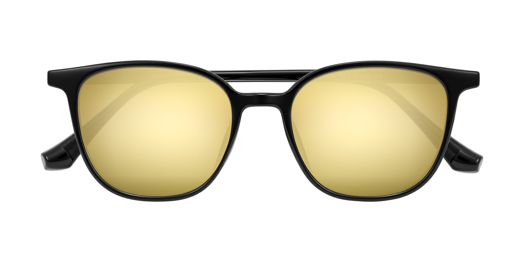 Folded Front of Noor in Black with Gold Mirrored Lenses