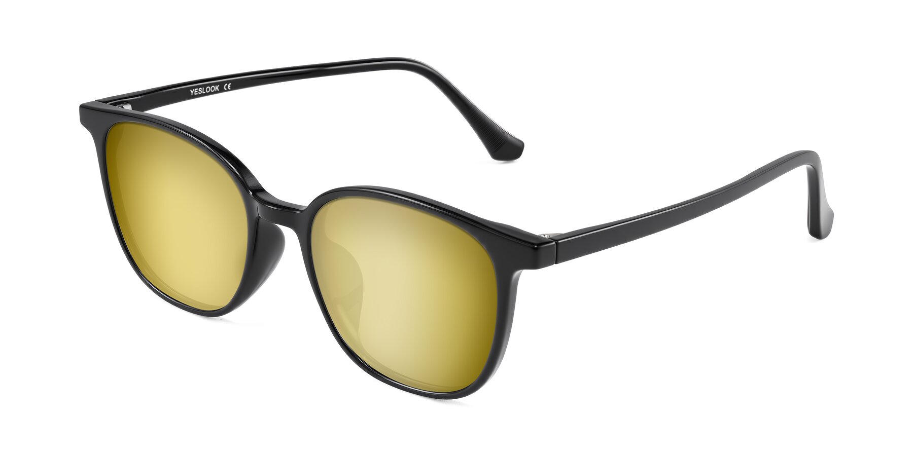 Angle of Noor in Black with Gold Mirrored Lenses