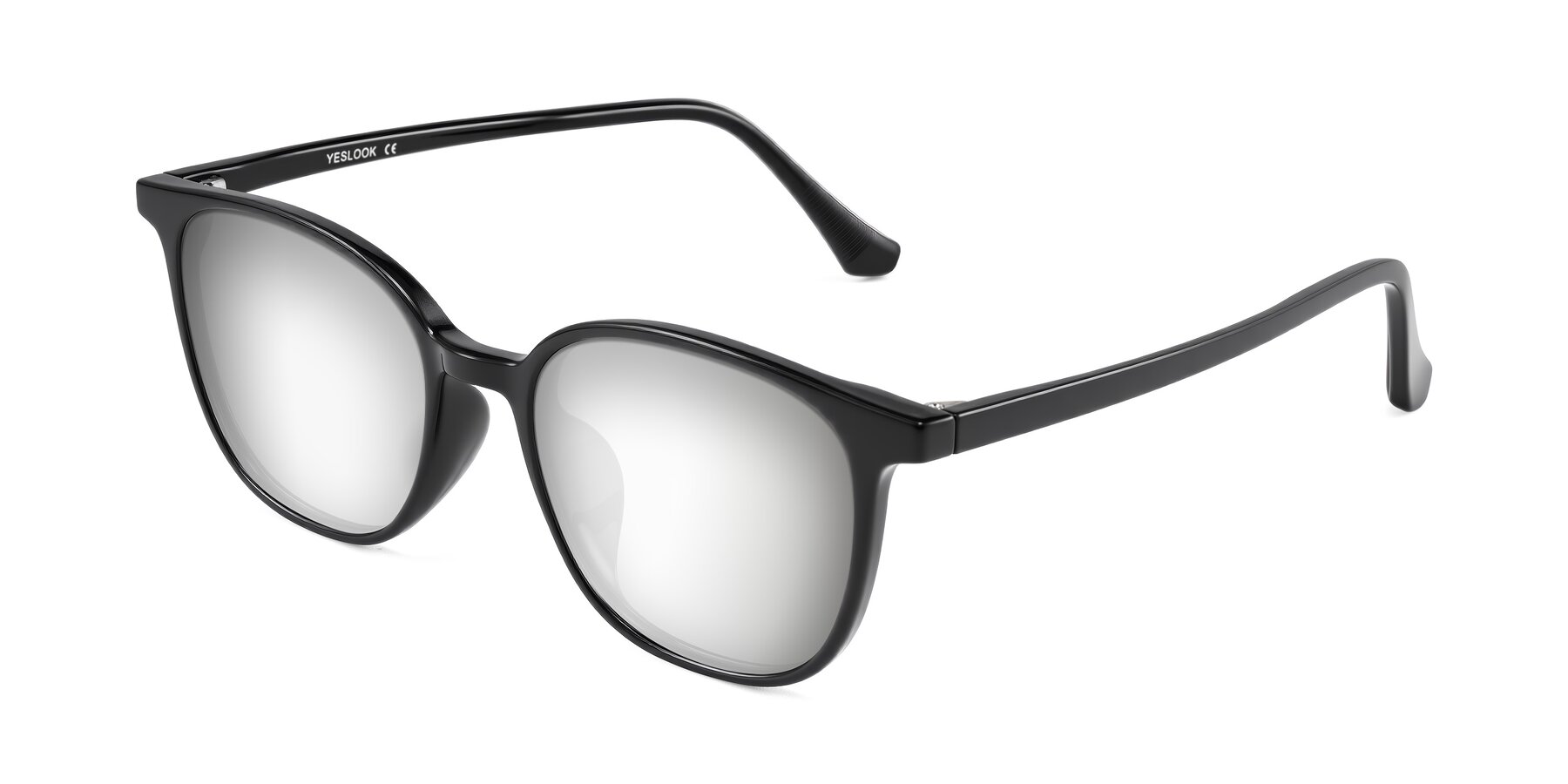 Angle of Noor in Black with Silver Mirrored Lenses