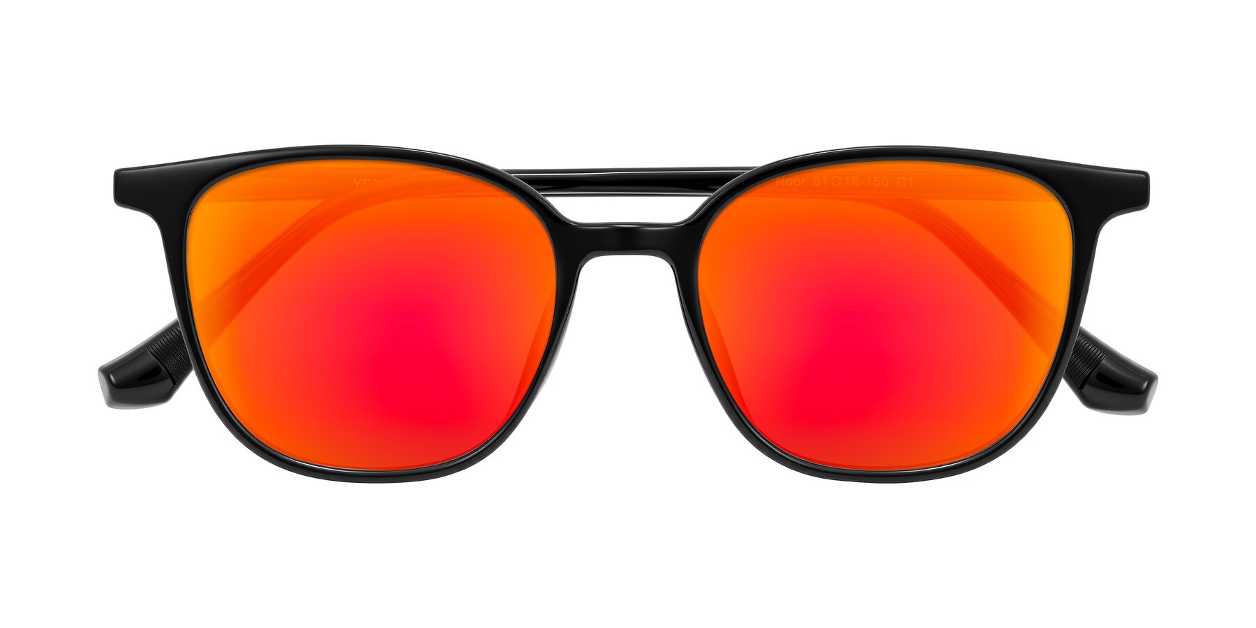 Folded Front of Noor in Black with Red Gold Mirrored Lenses
