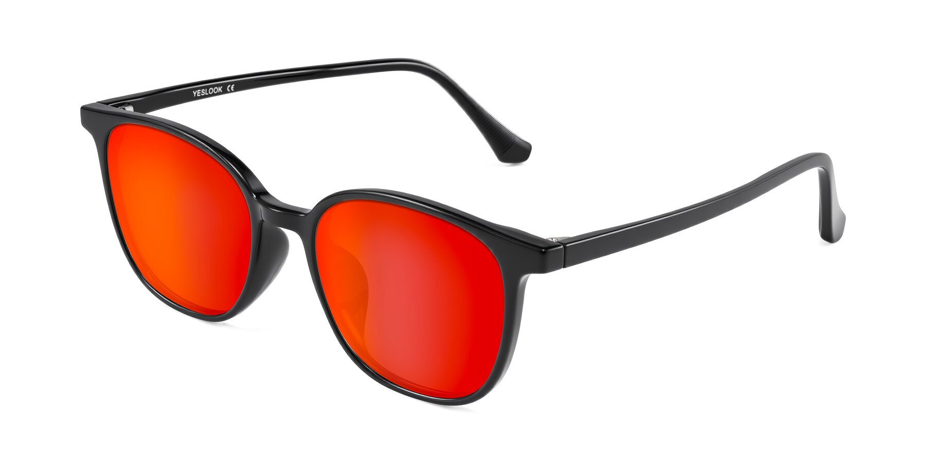 Angle of Noor in Black with Red Gold Mirrored Lenses