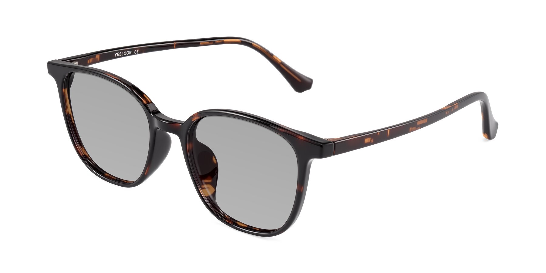 Angle of Noor in Tortoise with Light Gray Tinted Lenses
