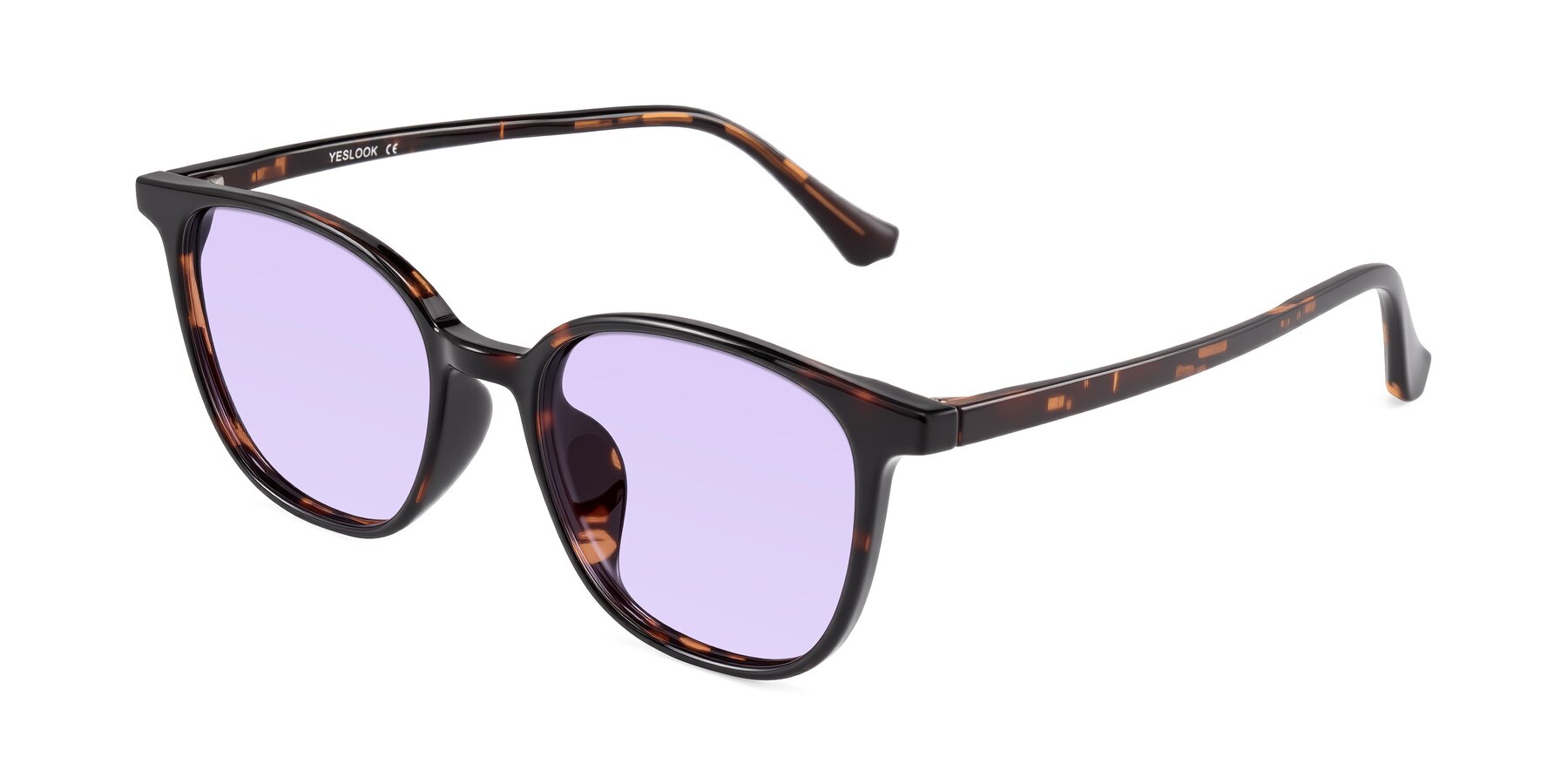 Angle of Noor in Tortoise with Light Purple Tinted Lenses