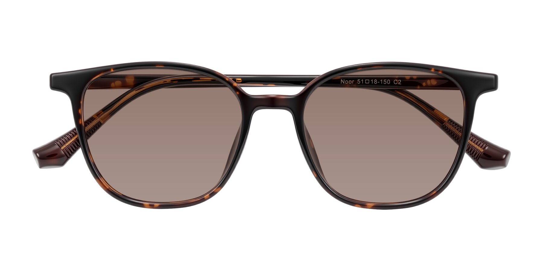 Folded Front of Noor in Tortoise with Medium Brown Tinted Lenses