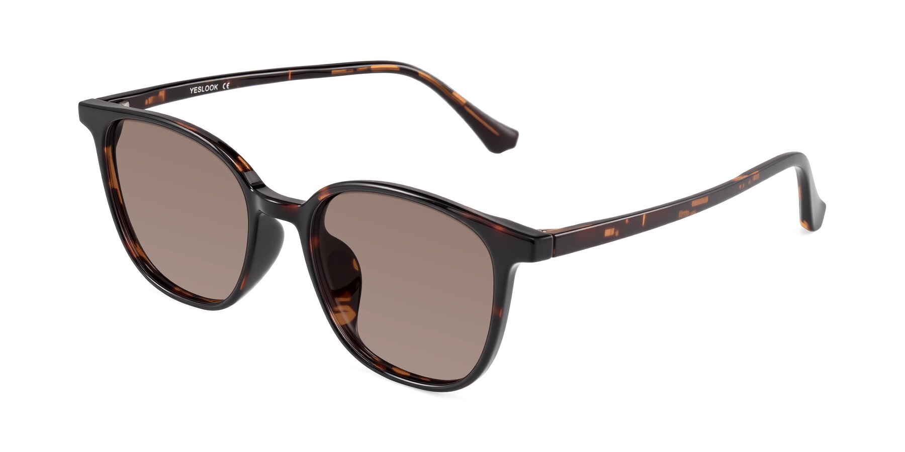 Angle of Noor in Tortoise with Medium Brown Tinted Lenses