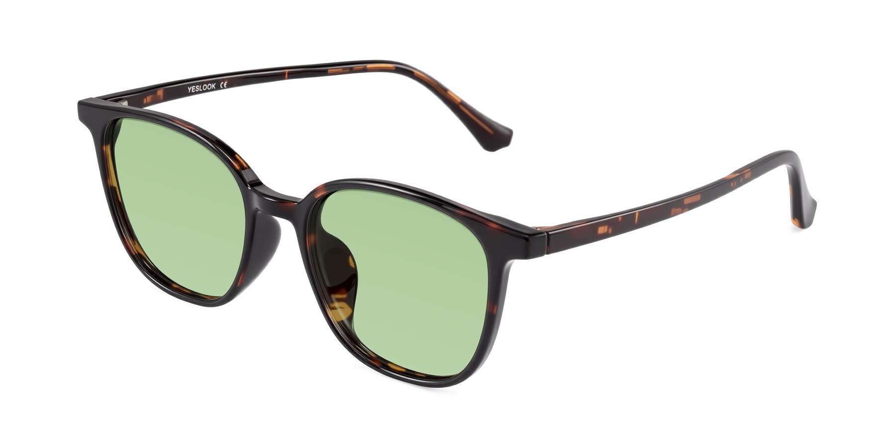 Angle of Noor in Tortoise with Medium Green Tinted Lenses