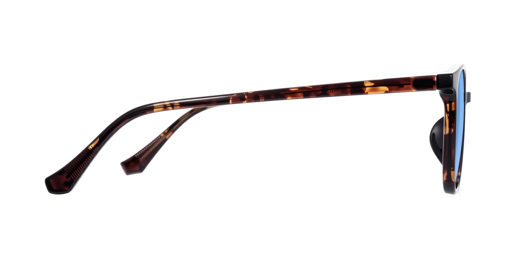 Side of Noor in Tortoise with Medium Blue Tinted Lenses