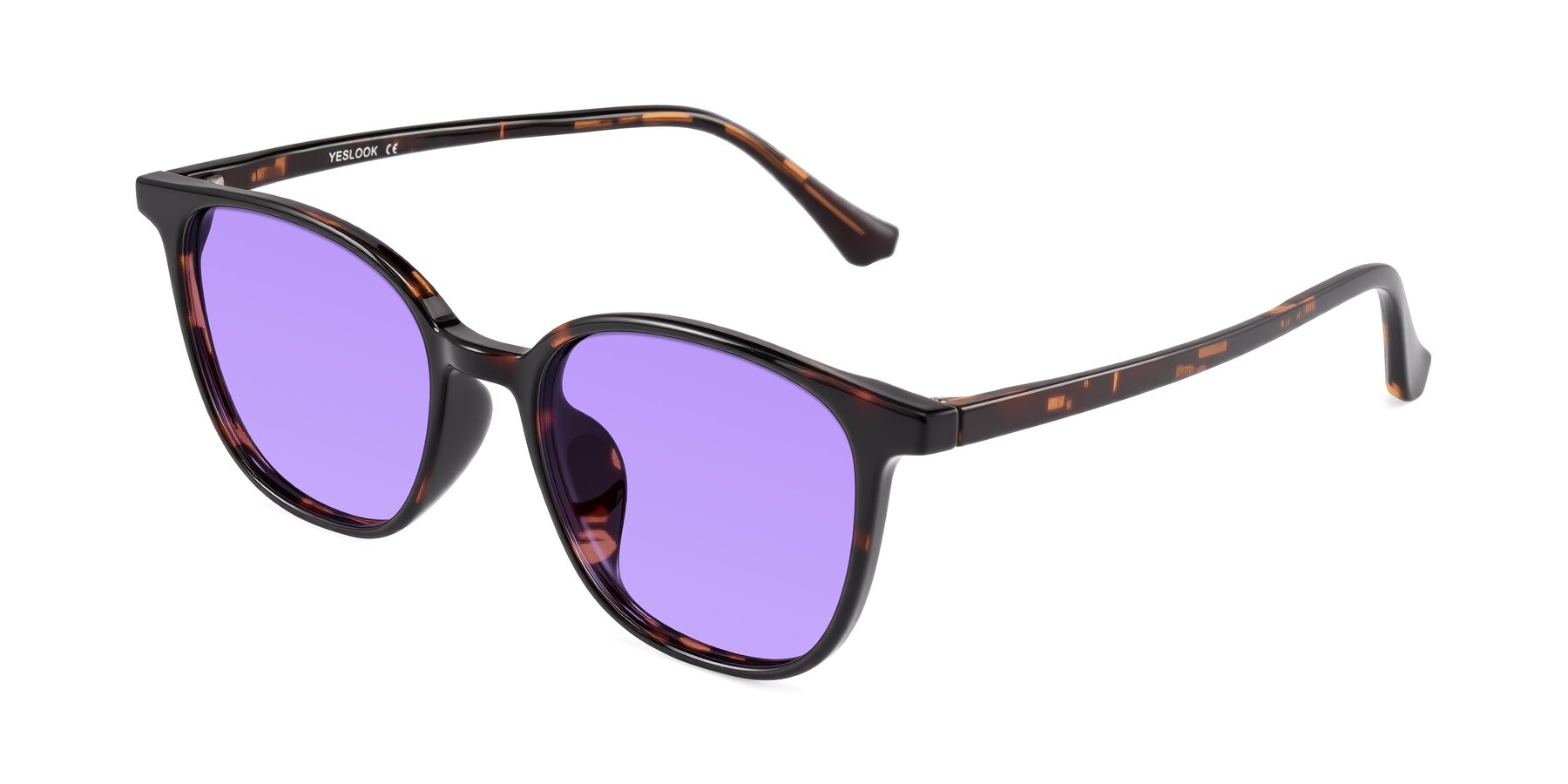 Angle of Noor in Tortoise with Medium Purple Tinted Lenses