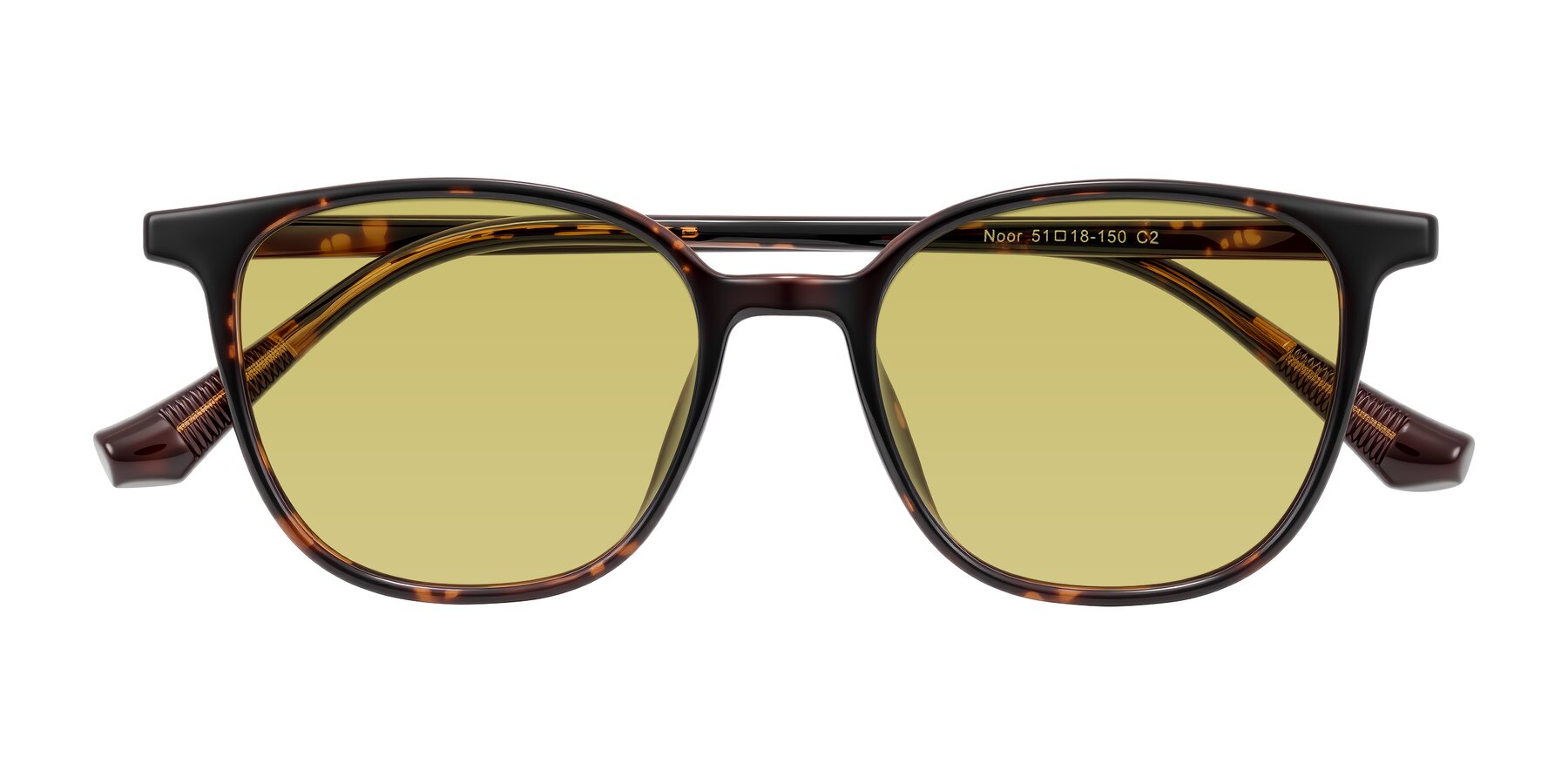 Folded Front of Noor in Tortoise with Medium Champagne Tinted Lenses