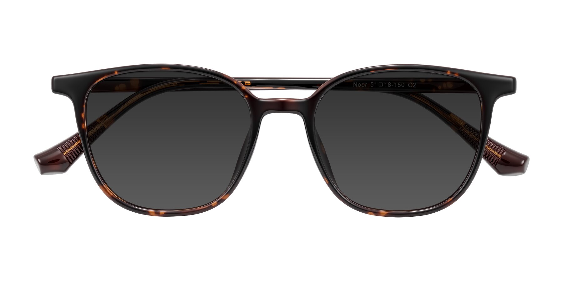 Folded Front of Noor in Tortoise with Gray Tinted Lenses