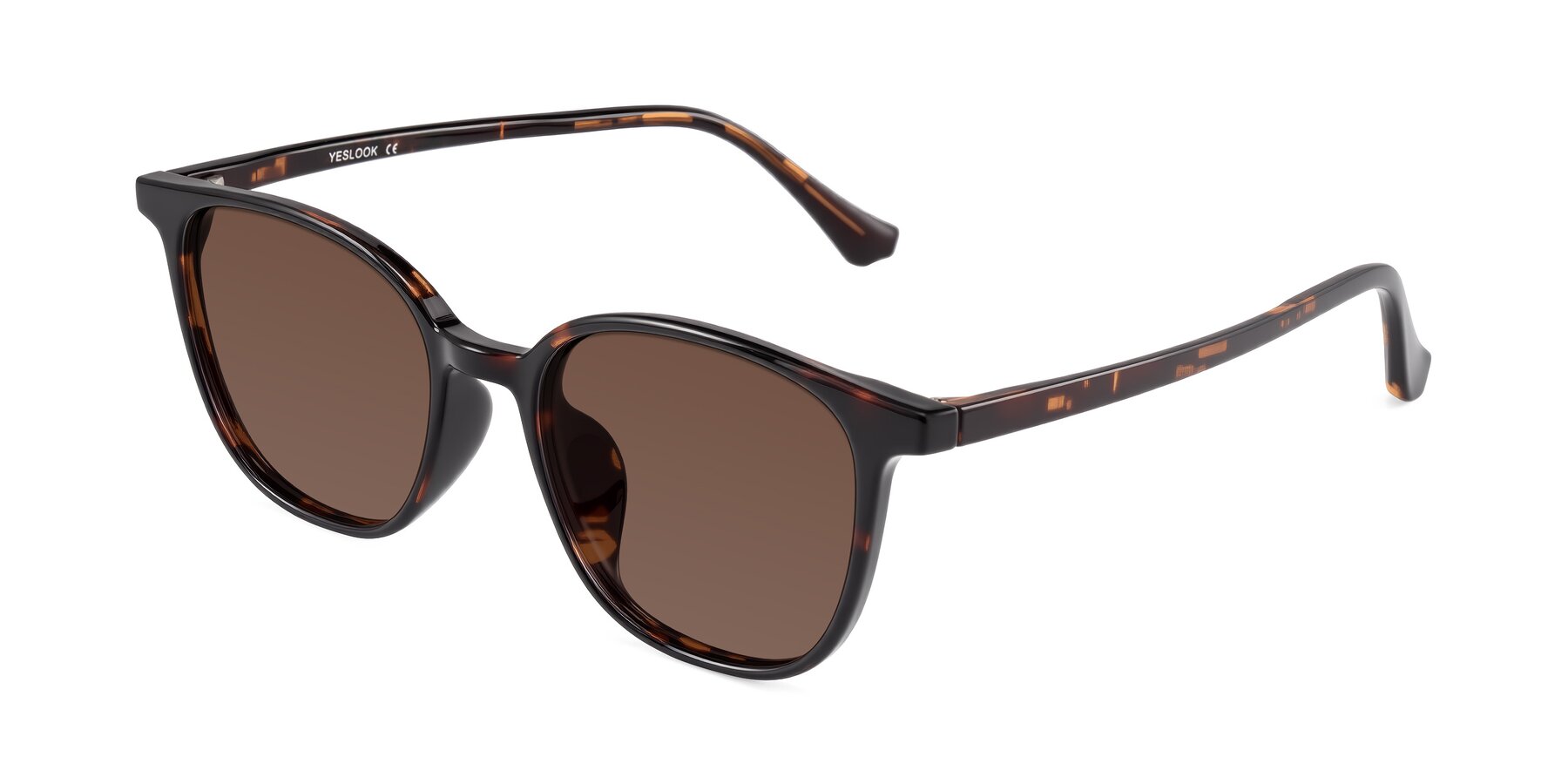 Angle of Noor in Tortoise with Brown Tinted Lenses