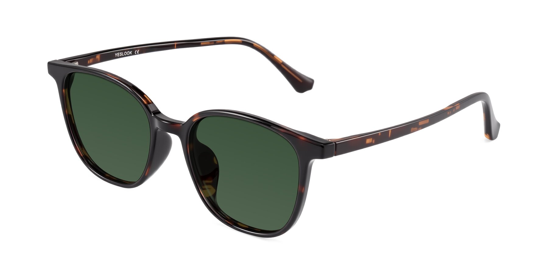 Angle of Noor in Tortoise with Green Tinted Lenses