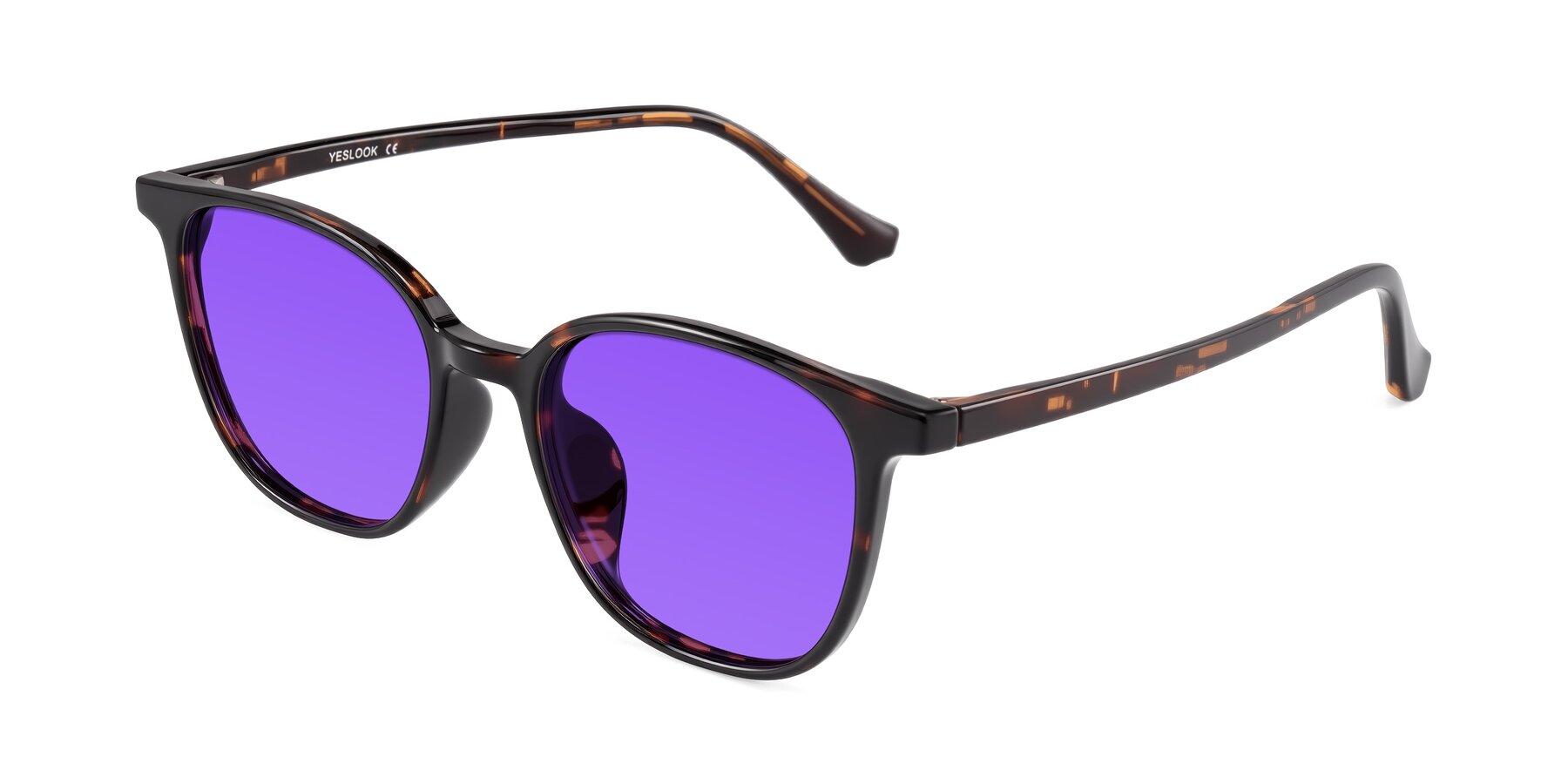 Angle of Noor in Tortoise with Purple Tinted Lenses