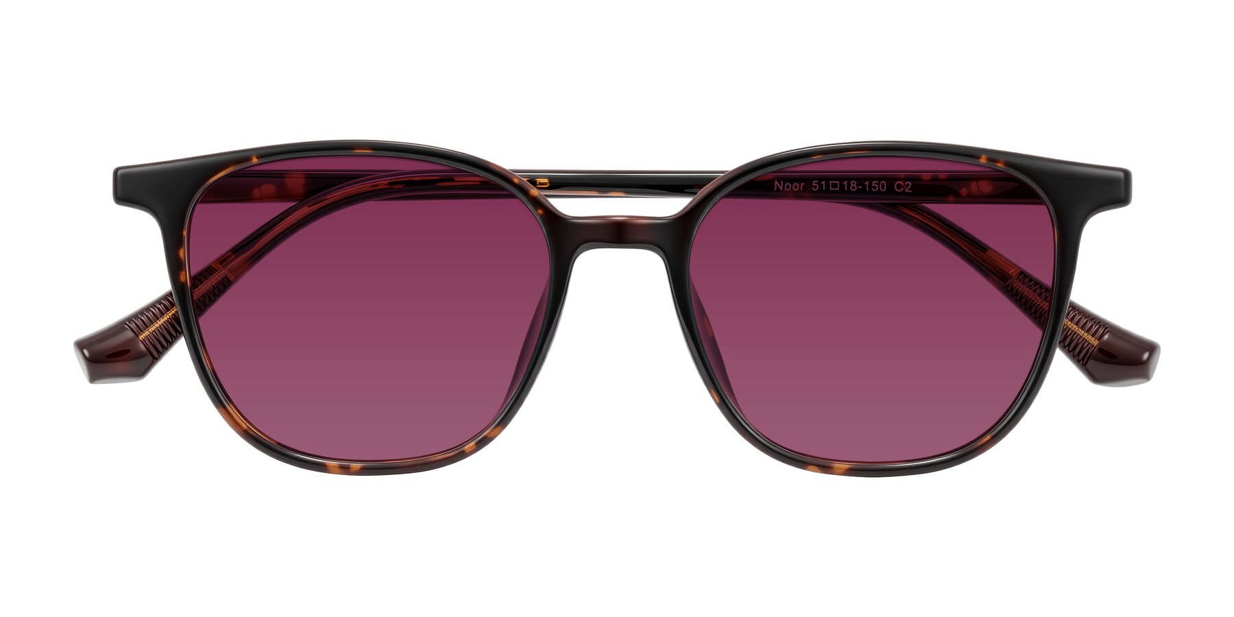 Folded Front of Noor in Tortoise with Wine Tinted Lenses