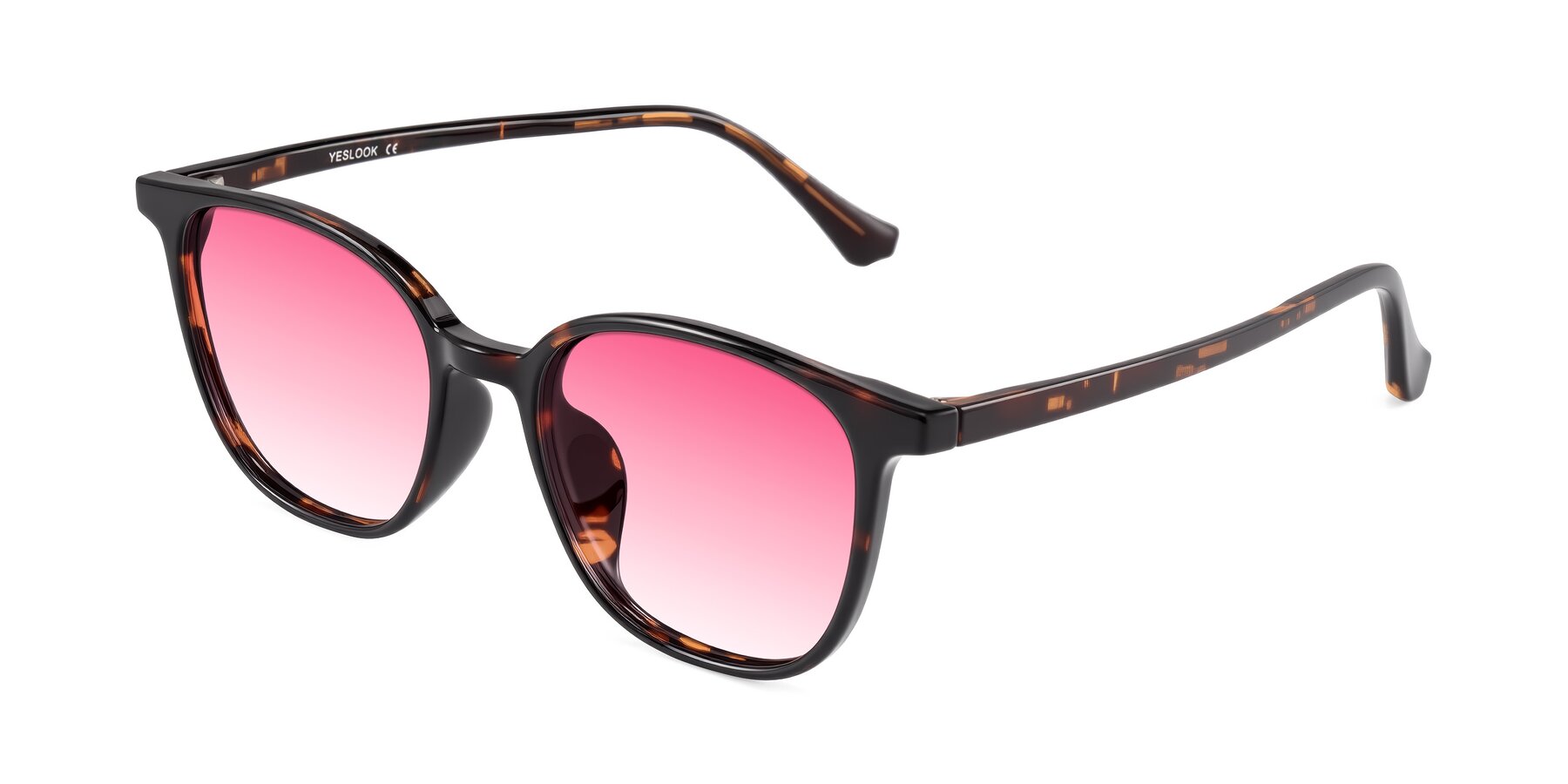 Angle of Noor in Tortoise with Pink Gradient Lenses