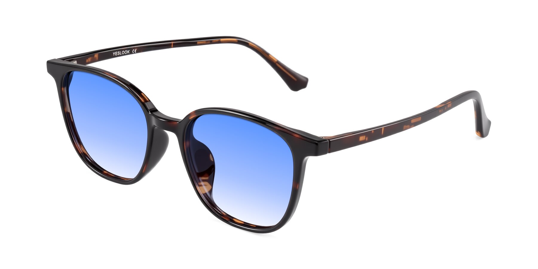 Angle of Noor in Tortoise with Blue Gradient Lenses