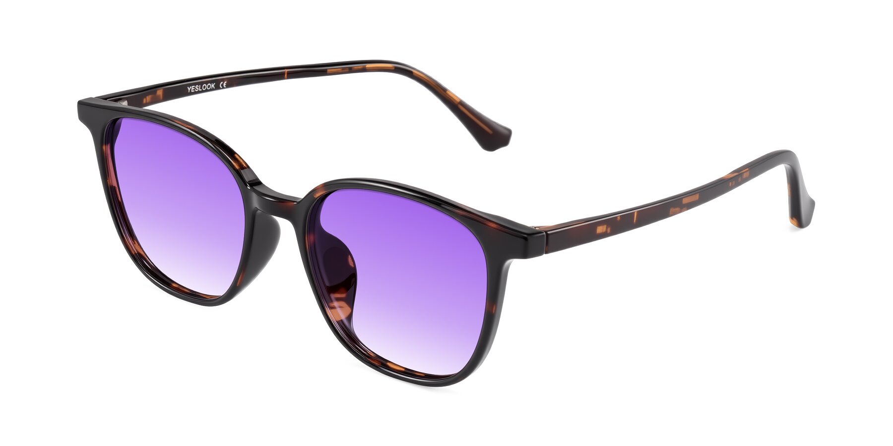 Angle of Noor in Tortoise with Purple Gradient Lenses