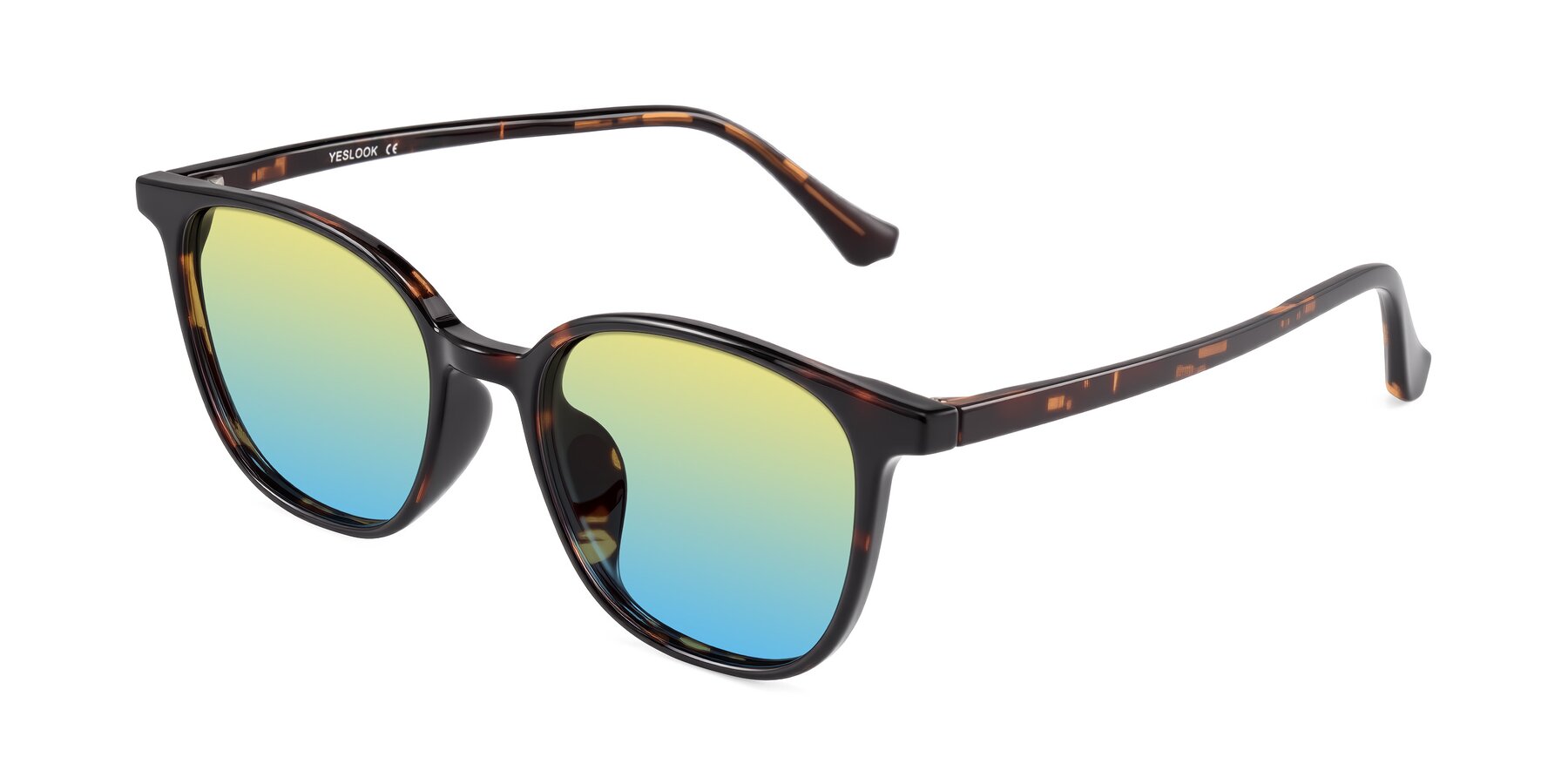 Angle of Noor in Tortoise with Yellow / Blue Gradient Lenses
