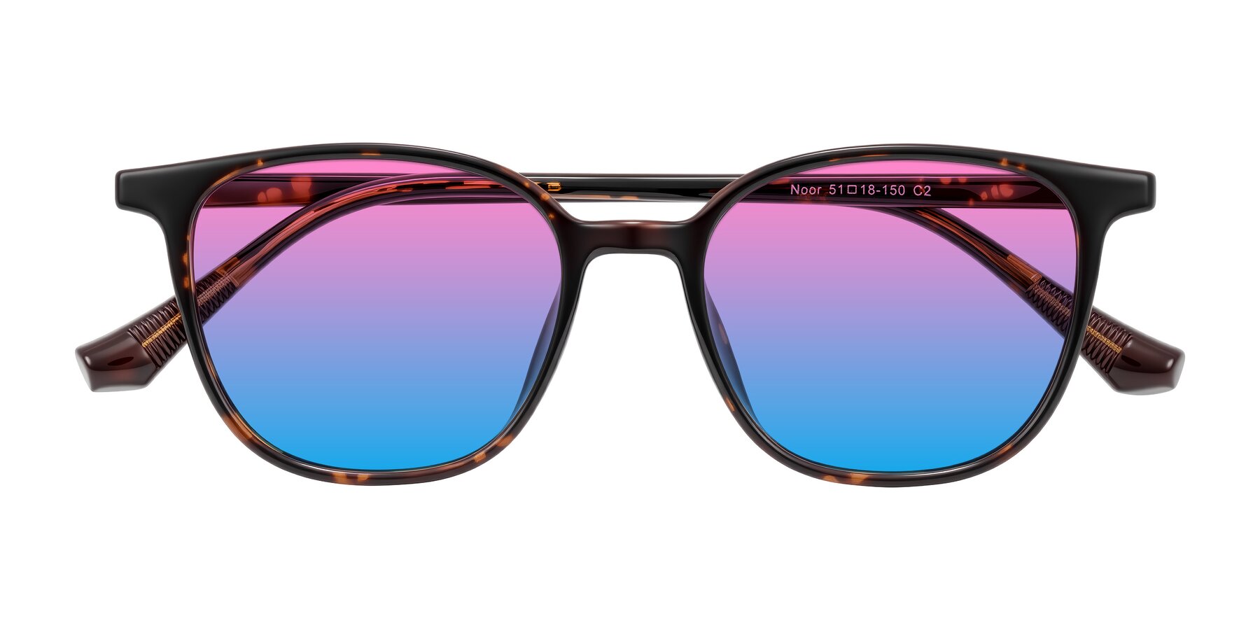 Folded Front of Noor in Tortoise with Pink / Blue Gradient Lenses