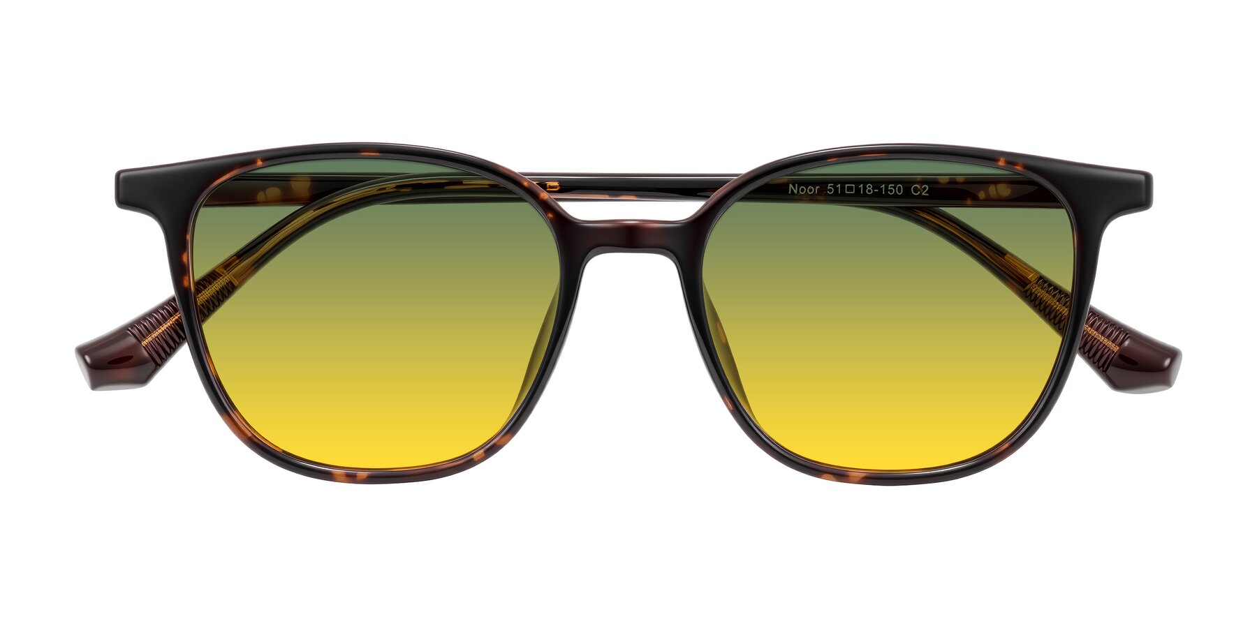 Folded Front of Noor in Tortoise with Green / Yellow Gradient Lenses