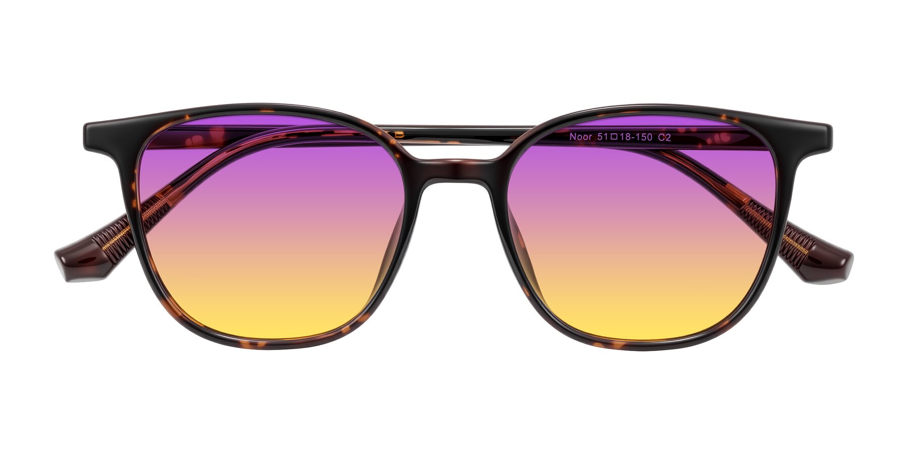 Folded Front of Noor in Tortoise with Purple / Yellow Gradient Lenses