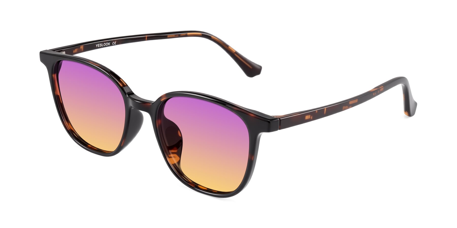 Angle of Noor in Tortoise with Purple / Yellow Gradient Lenses