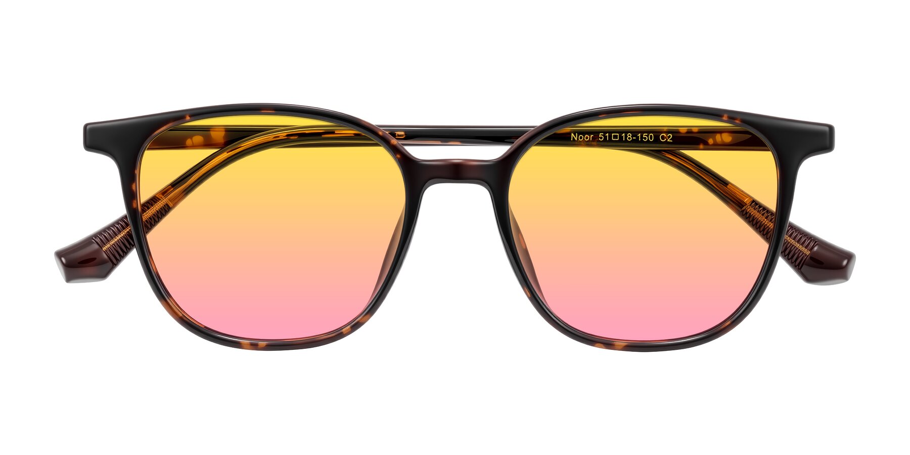 Folded Front of Noor in Tortoise with Yellow / Pink Gradient Lenses