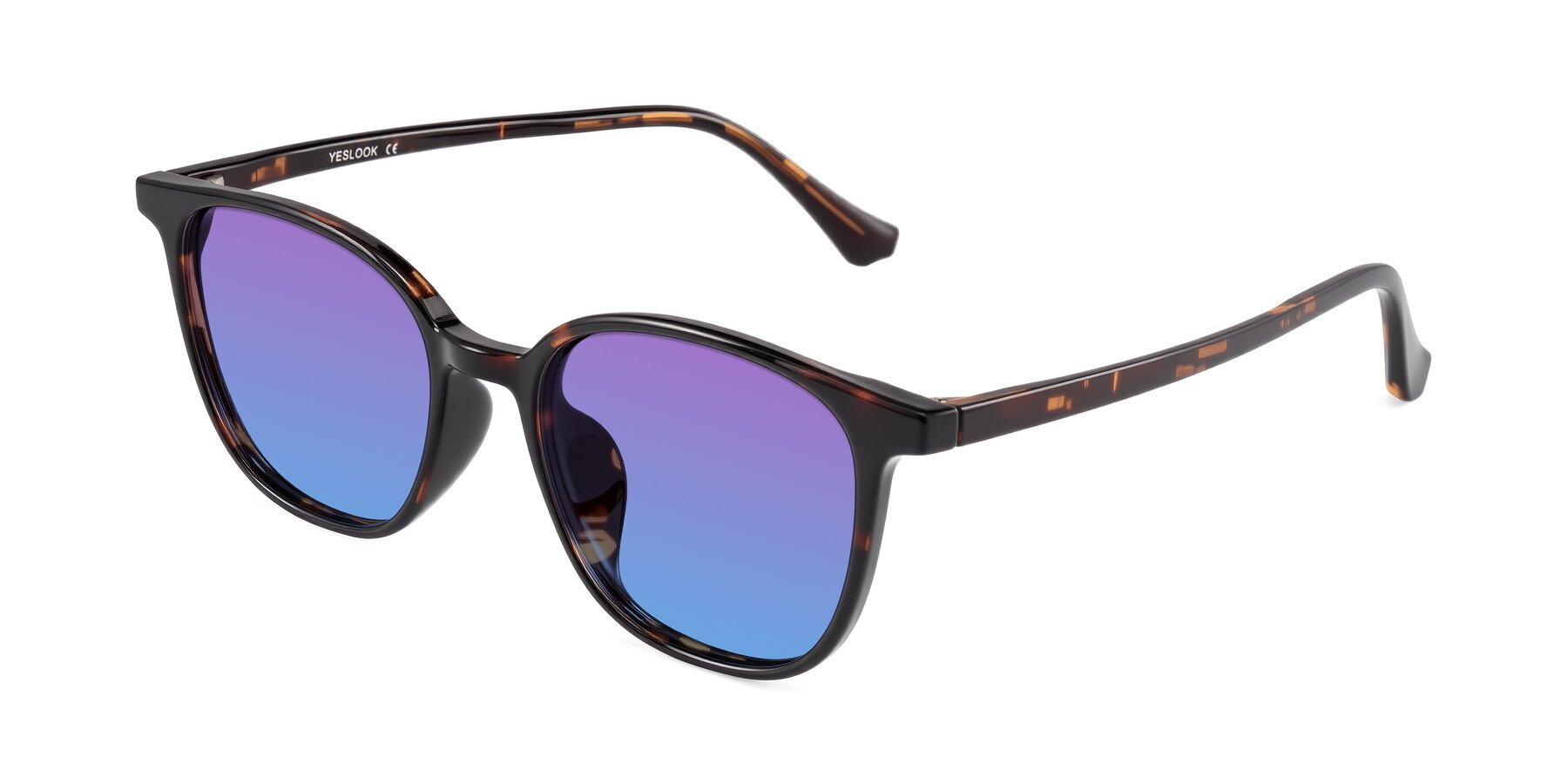 Angle of Noor in Tortoise with Purple / Blue Gradient Lenses
